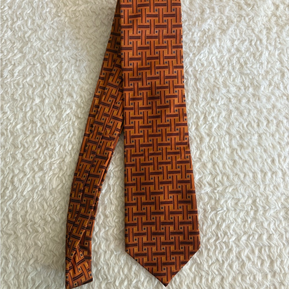 Private Stock Men’s Silk Stylish Orange Patterned Neck Tie